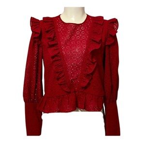 ROBERT RODRIGUEZ red eyelet lace ruffle blouse 4